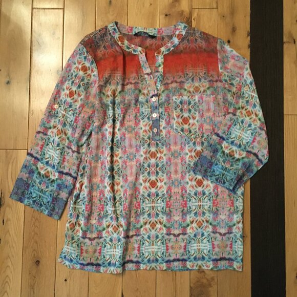 CHARLIE B Flowy Colourful Tribal Boho Tunic Popover Top - Picture 12 of 16